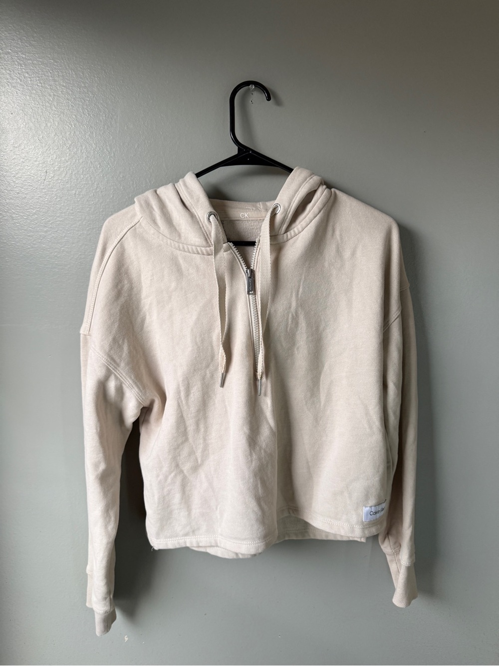 Calvin Klein Cream Quarter Zip Cropped Hoodie